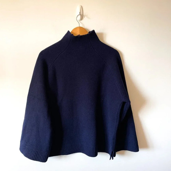 Zara  96% Merino Wool High Buttoned Collar Knit Sweater Navy Blue Size Medium - Picture 9 of 11